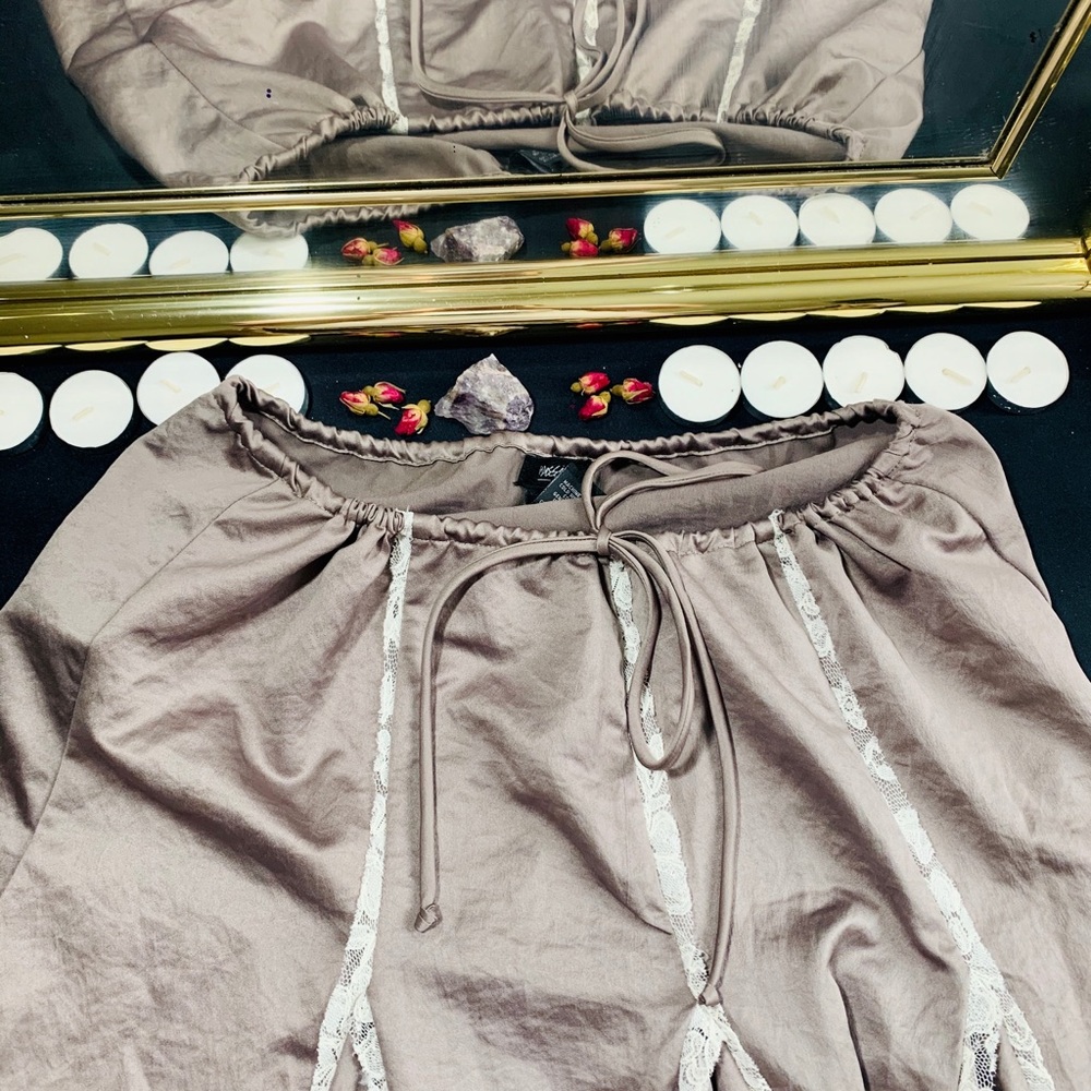 Olive Green Silk & Lace tie Skirt